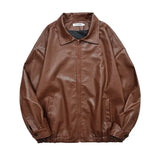 Ceekoo  -  Pu Leather Jacket Men Brown Retro Motorcycle Jacket Autumn Korean Fashion Fried Street Loose Zipper Bomber Jacket Learher Coats