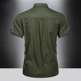 Ceekoo  -  Trendy Solid Color Men's Casual Short Sleeve Cotton Shirt With chestPocket, Men's Shirt For Summer, Tops For Men