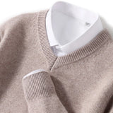 Ceekoo  Men's Cashmere Warm Pullovers Sweater V Neck Knit Autumn Winter Fit Tops Male Wool Knitwear Jumpers Bottoming shirt Plus Size