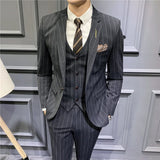 Ceekoo  -  Men's Fashion Boutique Striped Wedding Dress Suit Three Piece Set Male Formal Business Casual Blazers Jacket Vest Pants