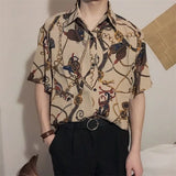 Ceekoo Summer Thin Silky Soft Polyester Short Sleeve Men Floral Print Shirt Hawaiian Retro Print Loose Modern Trend Korean Shirts