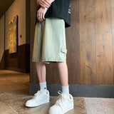 Ceekoo Summer Men Wide Leg Denim Shorts Vintage Cargo Hip-pop Baggy Knee Length Pants Stitching Streetwear Straight Casual 5 Pants