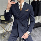 Ceekoo ( Blazer+Vest+Pants ) Groom Wedding Male Suit Luxury Brand Fashion Striped Men's Casual Business Office Double Breasted Suit