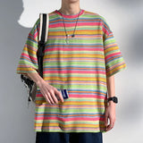 Ceekoo Summe Light New Dopamine Style Stripe Mens T Shirt Rainbowr Male Tee Shirts Harajuku Street Fashion Clothing  Hot Selling