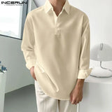 Ceekoo Men Shirt Lapel Long Sleeve Loose Solid Color Korean Casual Men Clothing Stylish Streetwear Leisure Shirts S-5XL