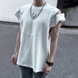 Ceekoo  -  Mens Y2k Hand Zipper Stitching Casual T-Shirt New Genderless Individuality Hollow T-Shirt Unisex Printed non metal