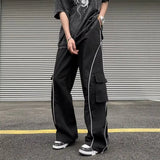 Ceekoo Oversized Black Sweatpants Men Side Stripe Basic Cargo Pants Lady Y2K Streetwear Baggy Jogger Men Women Casual Korean Fashion