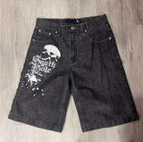 Ceekoo  -  New Y2K Summer Gothic Retro Fashion Skeleton Shorts Men Women Harajuku Street Design Spliced Hip Hop Punk Loose Denim Shorts