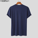 Ceekoo  Well Fitting Tops INCERUN New Men Knitted O-Neck Well Fitting T-shirts Casual Fashion Solid Short Sleeve Camiseta S-5XL