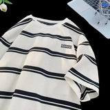 Ceekoo  -  American high street men and women trendy striped round neck t-shirt summer couple personality casual short sleeved top harajuku