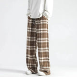 Ceekoo  -  baggy jeans Men's Y2K Baggy Plaid Pants Wide Leg Pants Harajuku Trousers Tweed Casual Korean Autumn Clothes