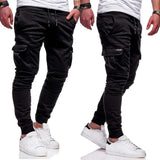 Ceekoo  -  Men's Jogging Pants Denim Flip Pocket Side Drawstring Waist Overalls Leisure Elastic Sports Pants Training Tactical Pants