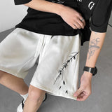 Ceekoo Leaf Embroidery Casual Shorts Men Summer Basic Simple Loose Hip Hop Streetwear Chinese style Leisure Shorts White/Black 5XL-M