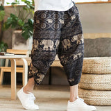 ceekooSummer Loose Calf Length Casual Pants Men Wide Leg Cotton Linen Printing Baggy Pants Oversize Men's Trousers