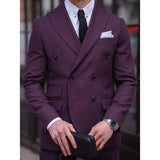 Ceekoo  -  Purple Men Suits 2 Piece Chic Double Breasted Peak Lapel Outfits Fashion Business Casual Slim Groom Wedding Party Tuxedo