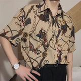 Ceekoo Summer Thin Silky Soft Polyester Short Sleeve Men Floral Print Shirt Hawaiian Retro Print Loose Modern Trend Korean Shirts