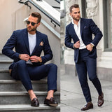 Ceekoo  -  Navy Blue Casual Wedding Mens Suits One Button Suit Men Wedding Suits 2 Pieces(Jacket+Pant)traje de novio para boda