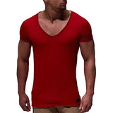 Ceekoo  -  Summer Men's Casual Short Sleeve T-shirt Fashion Solid Color V-neck Gym Fitness Muscle Shirt Casual Joker Basic T-shirt