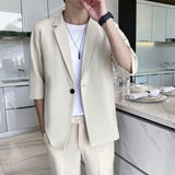 Ceekoo  -  Summer Short Sleeved Blazer Men Fashion Social Mens Dress Jacket Korean Loose Casual Suit Jacket Mens Office Formal Blazer M-3XL