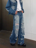 Ceekoo Tassel Raw Edge Ripped Straight-leg Jeans