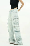 Ceekoo Unisex Wide-leg Multi-pocket Jeans