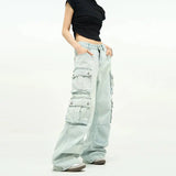 Ceekoo Unisex Wide-leg Multi-pocket Jeans