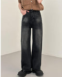 Ceekoo Washed Black Wide-leg Jeans