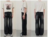 Ceekoo Washed Black Wide-leg Jeans