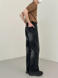 Ceekoo Washed Black Wide-leg Jeans