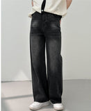 Ceekoo Washed Black Wide-leg Jeans