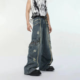 Ceekoo Washed Ripped Wide-leg Jeans