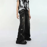 Ceekoo Washed Ripped Wide-leg Jeans