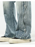 Ceekoo Washed Side-button Drawstring Jeans