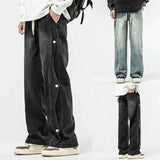 Ceekoo Washed Side-button Drawstring Jeans