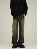 Ceekoo Yellow Mud Washed Straight-leg Jeans