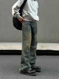 Ceekoo Yellow Mud Washed Straight-leg Jeans