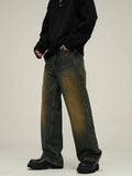 Ceekoo Yellow Mud Washed Straight-leg Jeans