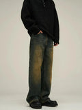 Ceekoo Yellow Mud Washed Straight-leg Jeans