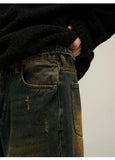 Ceekoo Yellow Mud Washed Straight-leg Jeans