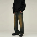 Ceekoo Yellow Mud Washed Straight-leg Jeans