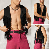 Ceekoo Mens Fringe Detail Front Open Waistcoat