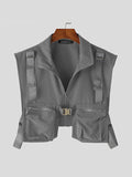 Ceekoo Mens Solid Color Cropped Zip-Up Waistcoat