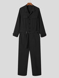 Ceekoo Mens Belted Long Sleeve Casual Jumpsuit