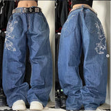 Ceekoo  -   90s Streetwear Streetwear New Oversized Geometric Print Washed Pocket Straight High-waisted Jeans Female Y2K Fashion Harajuku Lazy Wide Pants 1017