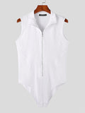 Ceekoo Mens Solid Seam Detail Zip Sleeveless Bodysuit