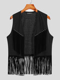 Ceekoo Mens Fringe Detail Front Open Waistcoat