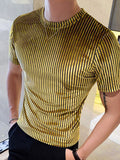 Ceekoo Mens Velvet Striped Round Neck Casual T-shirts