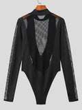 Ceekoo Mens Mesh Patchwork Half-Collar Bodysuit