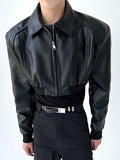 Ceekoo Mens Faux Leather Zip Jacket Crop Top