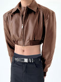 Ceekoo Mens Faux Leather Zip Jacket Crop Top